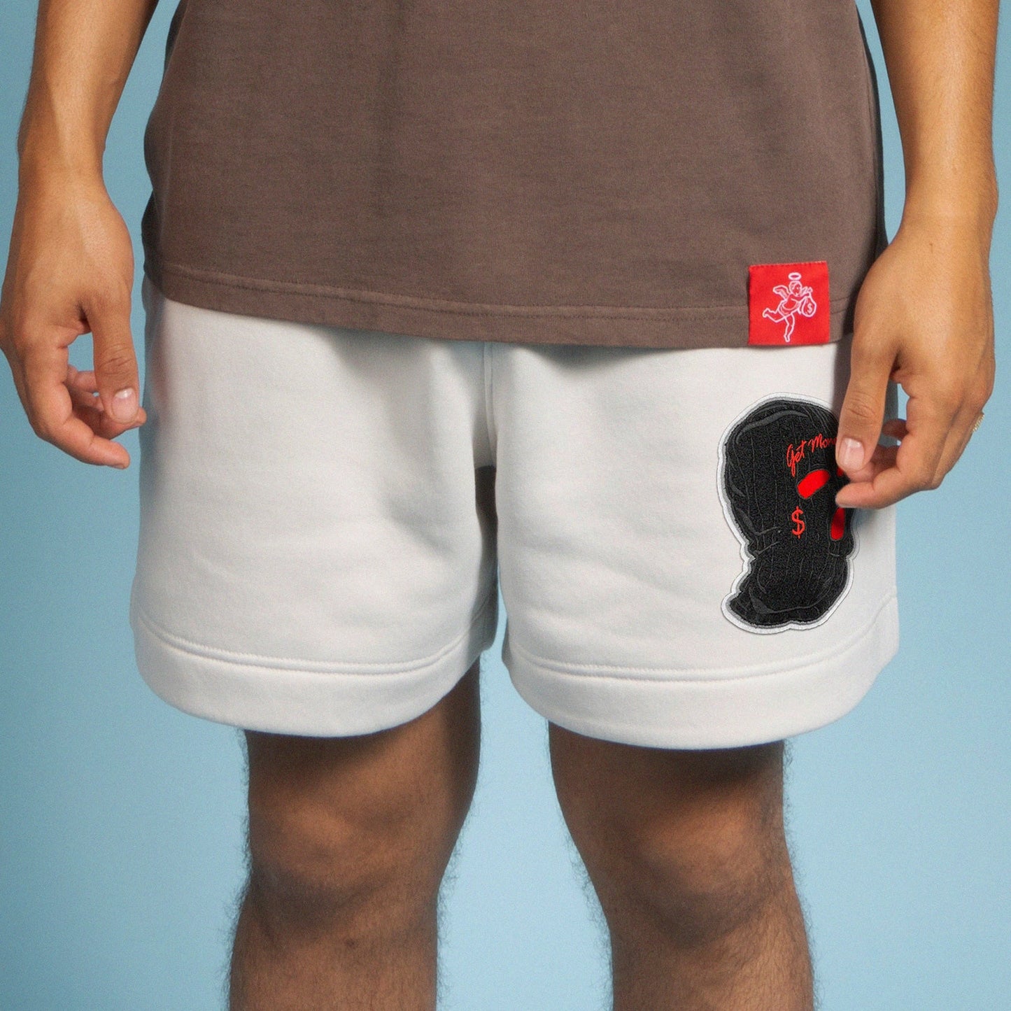 RED AJ11 MASK CHENILLE PATCH SHORTS