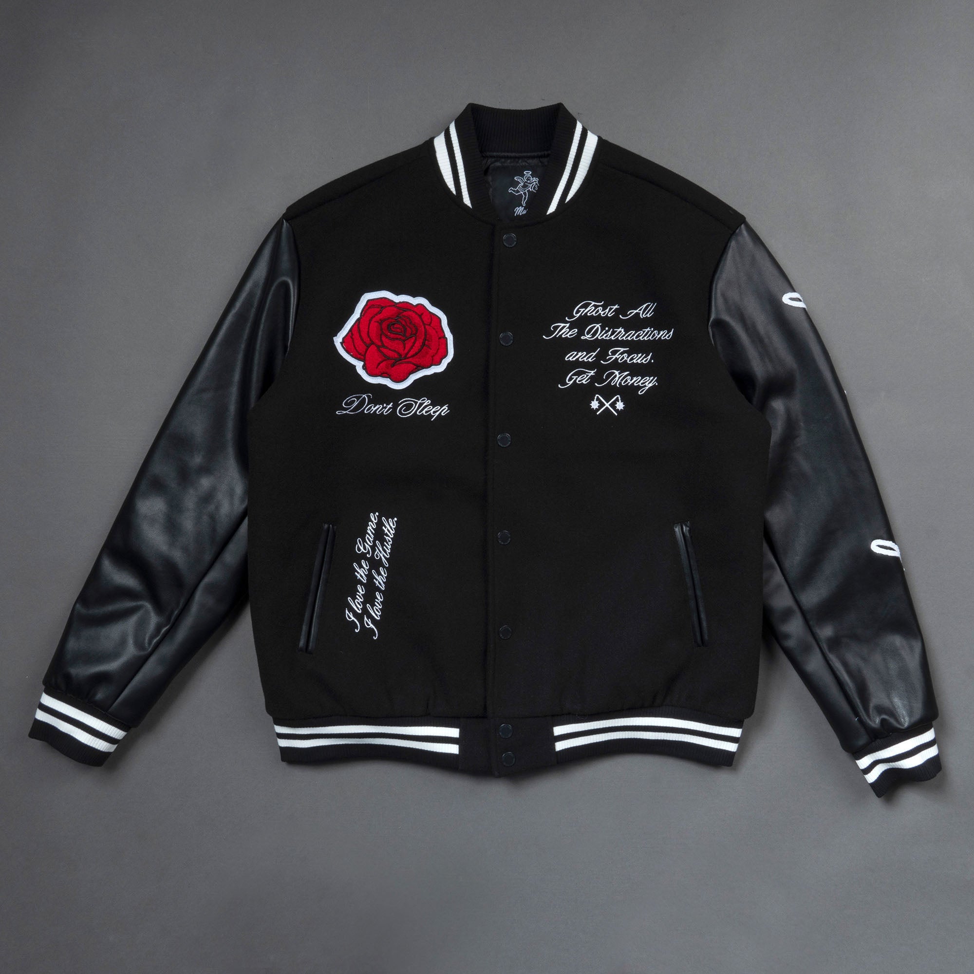 Rose Black Letterman Jacket