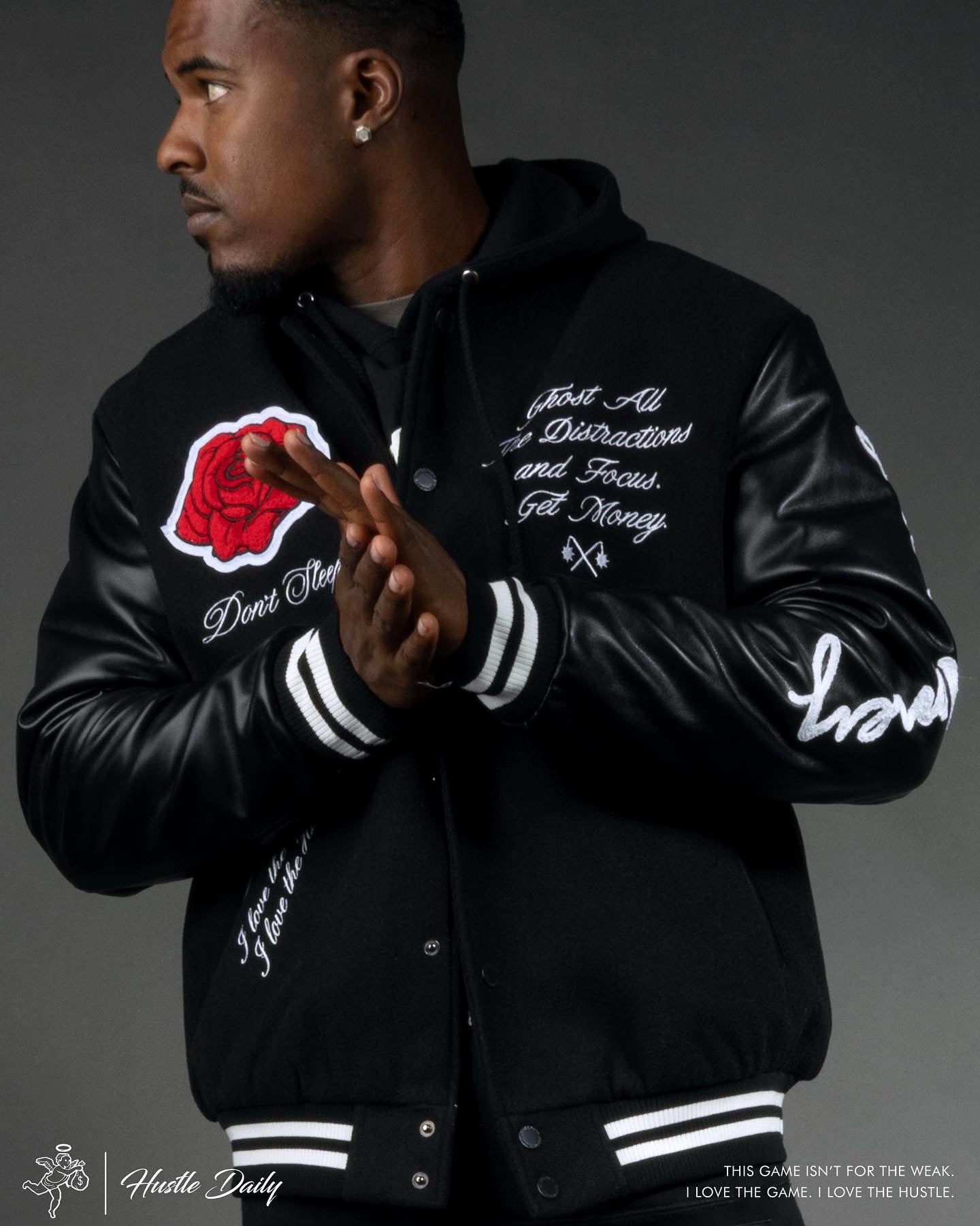 Rose Black Letterman Jacket