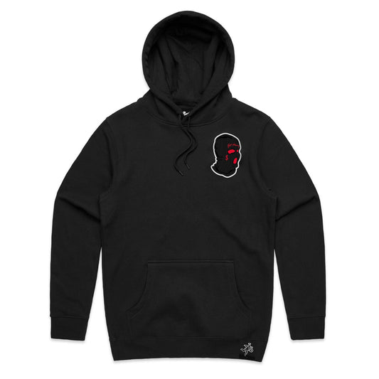 Red AJ11 Get Money Mask Chenille Pocket Black Hoodie - HW