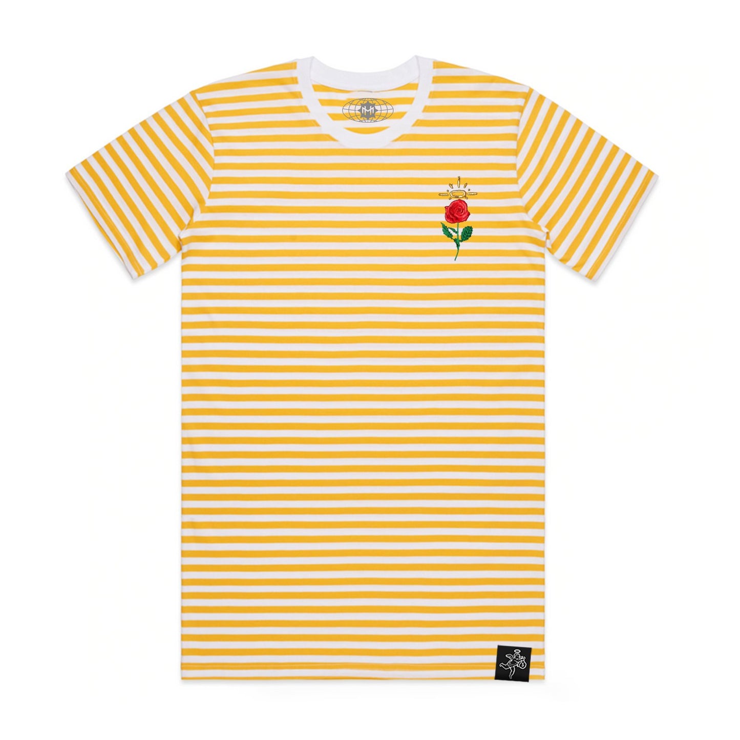 Embroidered Rose Stripe Tee Yellow / White